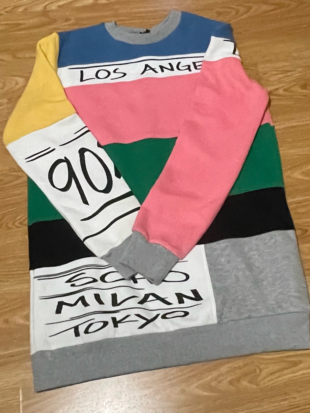 Fashion Nova Men’s Colorblock Crewneck Sweater - Pink/Green/Blue/Yellow